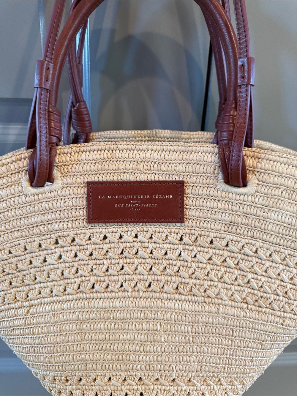 Sezane Justine Basket Bag in Natural Perforated Raffia - Picture 4 of 9